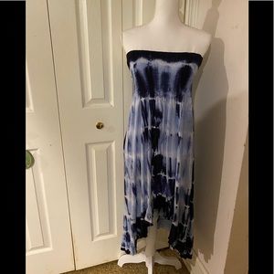 Smocked tube top blue tie dye casual dress XL